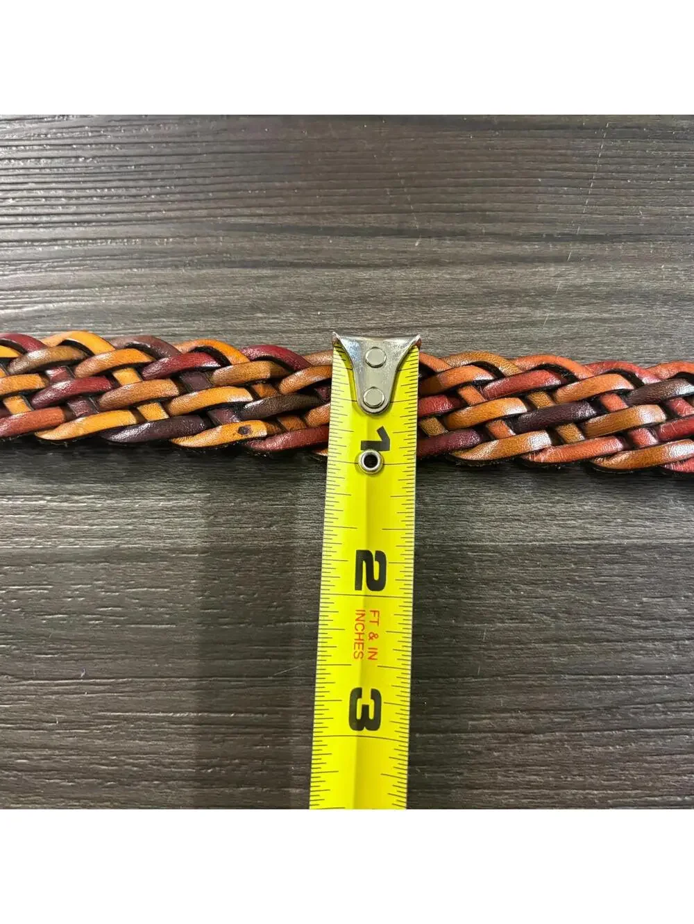 Vintage Women's Leather Belt Tri-Colored Braided Rust Brown Size Small USA Made